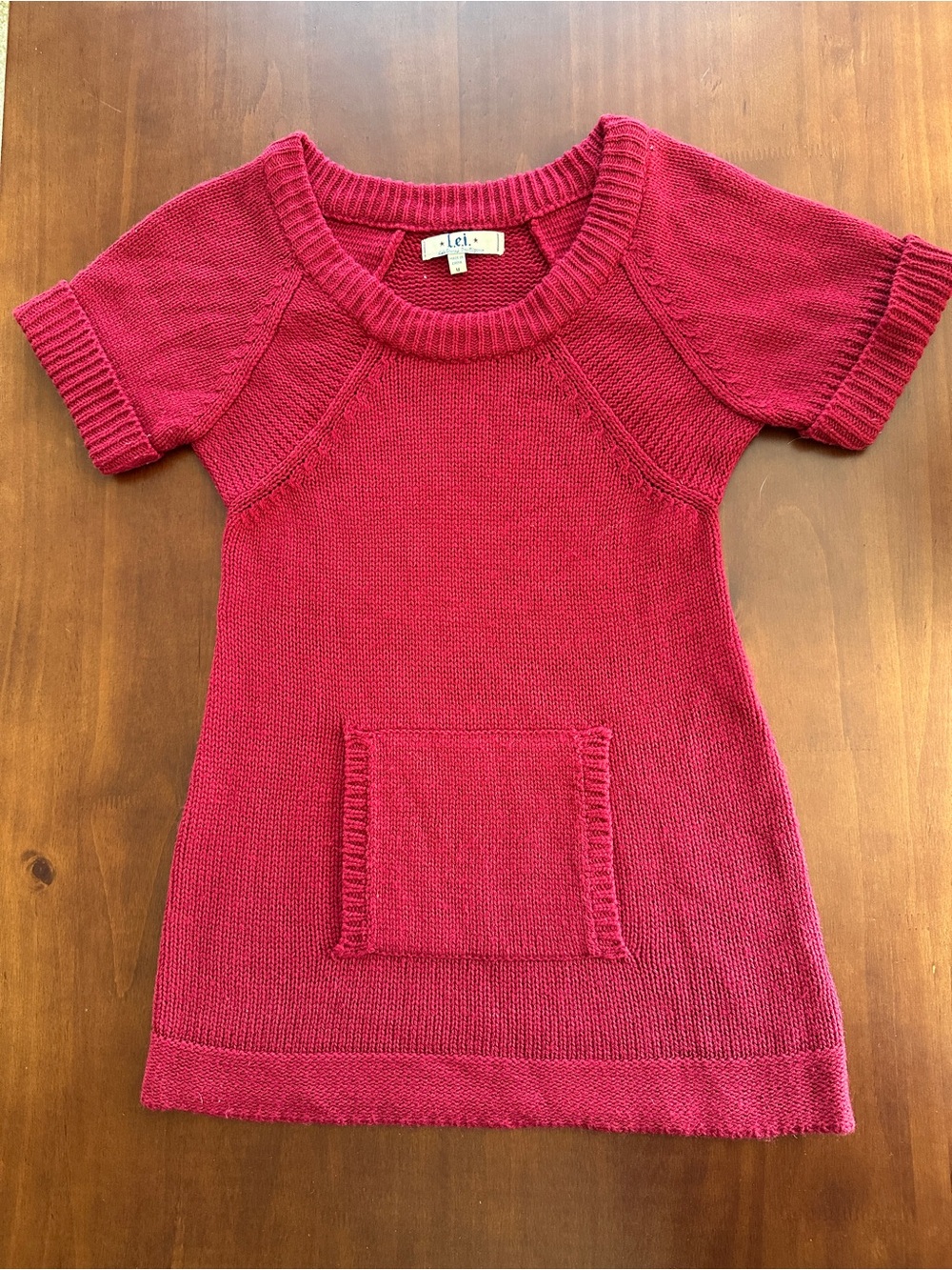 lei Y2K Short-Sleeve Red Knit Sweater with Front Pocket